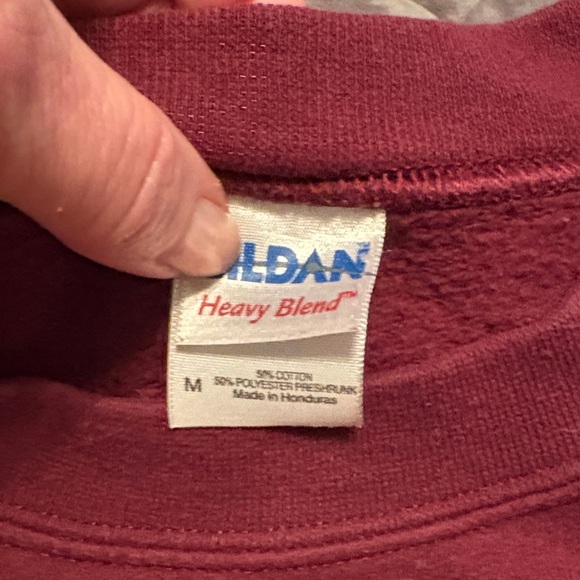 Gildan Maroon Crewneck Sweater with Yellow Print - Picture 2 of 2